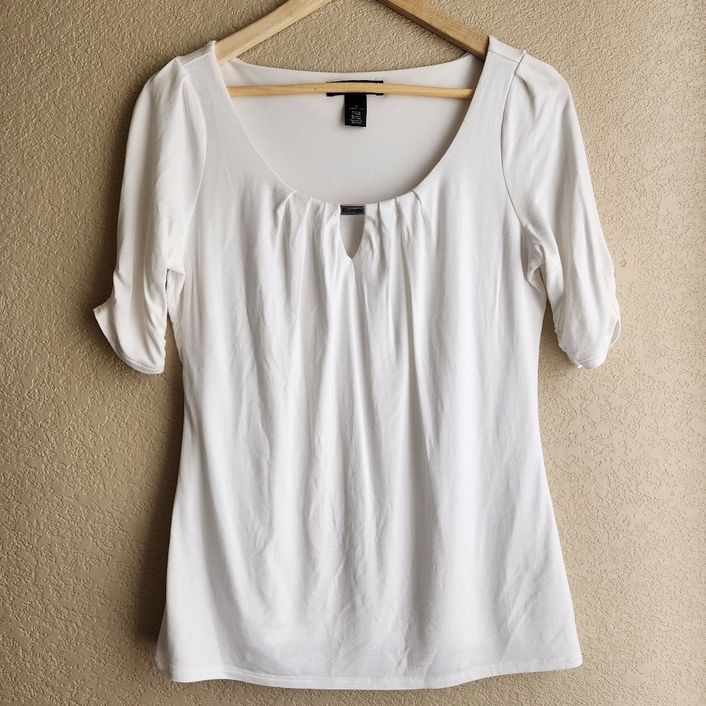 White House Black Market Women's White Short Sleeve Blouse Size S